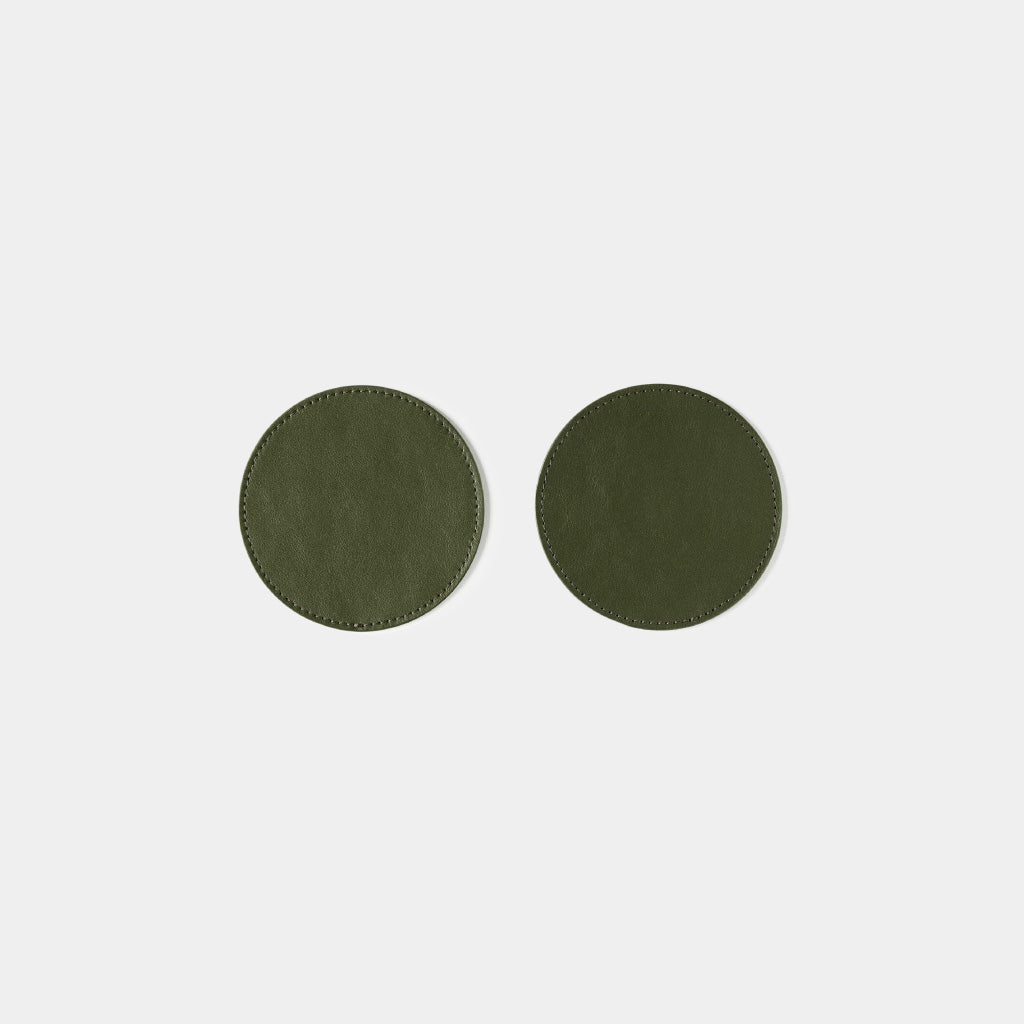 Leather Coasters Round - Olive